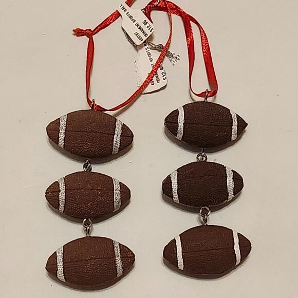 Football Hanging Ornament sports season or Christmas Tree 5 Three Pigskins resin - Picture 2 of 3